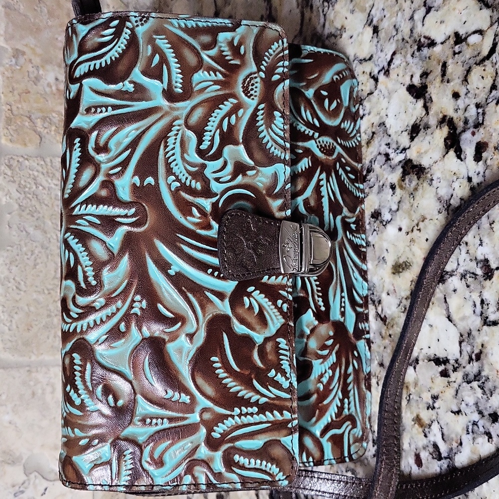 Patricia Nash Brown and Turquoise Crossbody Bag